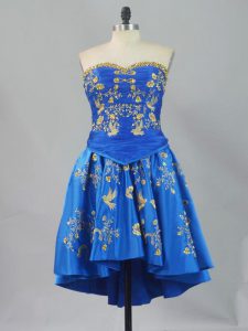 Blue A-line Sweetheart Sleeveless Mini Length Lace Up Embroidery Evening Dress