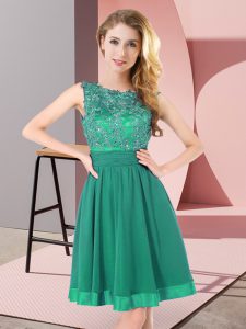 Chic Turquoise Backless Damas Dress Beading and Appliques Sleeveless Mini Length