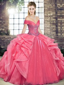 Customized Organza Sleeveless Floor Length Ball Gown Prom Dress and Beading and Ruffles