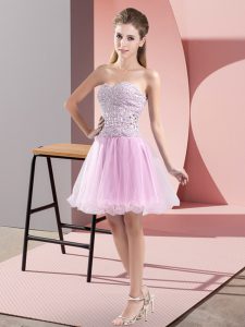 Dazzling Tulle Sweetheart Sleeveless Zipper Beading in Lilac