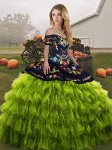 Cute Sleeveless Embroidery and Ruffled Layers Lace Up Sweet 16 Dress