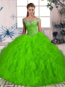 Quinceanera Dresses Sweet 16 and Quinceanera with Beading and Ruffles Off The Shoulder Sleeveless Brush Train Lace Up