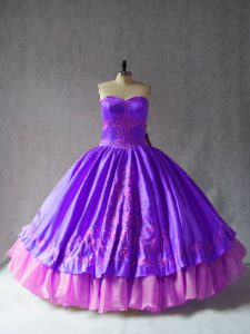 Most Popular Multi-color Satin and Organza Lace Up Sweetheart Sleeveless Floor Length Ball Gown Prom Dress Embroidery