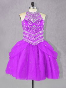 Cute Ball Gowns Prom Party Dress Fuchsia Halter Top Tulle Sleeveless Mini Length Lace Up
