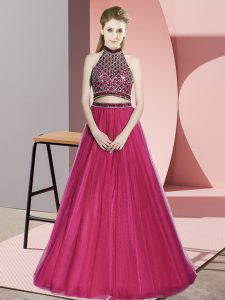Sexy Hot Pink Sleeveless Beading Evening Party Dresses