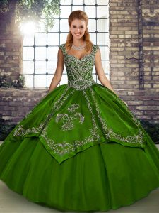 Eye-catching Olive Green Sleeveless Beading and Embroidery Floor Length Ball Gown Prom Dress