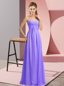 Lavender Sleeveless Chiffon Lace Up Homecoming Dress for Prom and Party and Military Ball