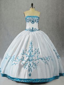 Comfortable Ball Gowns Quinceanera Gown Aqua Blue Strapless Satin Sleeveless Floor Length Lace Up