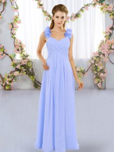 Most Popular Lavender Empire Hand Made Flower Dama Dress for Quinceanera Lace Up Chiffon Sleeveless Floor Length