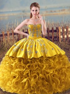 Fabric With Rolling Flowers Sleeveless Floor Length Sweet 16 Dress and Embroidery and Ruffles