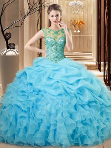 Hot Sale Baby Blue Scoop Lace Up Beading and Ruffles Sweet 16 Quinceanera Dress Sleeveless