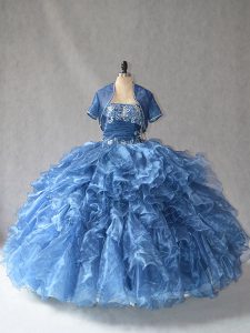 Fitting Blue Quince Ball Gowns Sweet 16 and Quinceanera with Beading and Ruffles Sweetheart Sleeveless Side Zipper