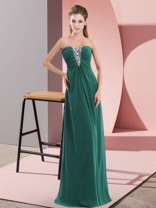 Dark Green Zipper Prom Gown Beading Sleeveless Floor Length