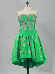 High Class Green Sleeveless Embroidery Mini Length Prom Gown