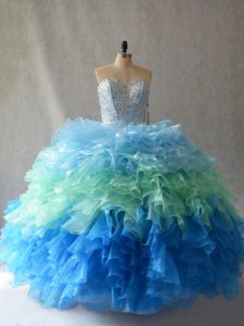 Multi-color Organza Lace Up Sweetheart Sleeveless Floor Length Quinceanera Gown Beading and Ruffles