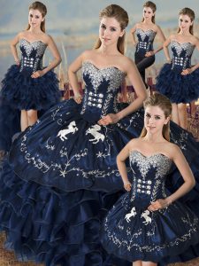 Sleeveless Lace Up Floor Length Embroidery and Ruffles Quinceanera Gown