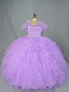 Lavender Ball Gowns Organza Sweetheart Sleeveless Beading and Ruffles Asymmetrical Side Zipper Quinceanera Dress