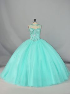 Unique Sleeveless Brush Train Beading Lace Up Sweet 16 Quinceanera Dress