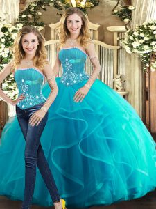 Best Sleeveless Beading and Ruffles Lace Up Quinceanera Dresses