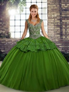 Exceptional Green Lace Up 15 Quinceanera Dress Beading and Appliques Sleeveless Floor Length