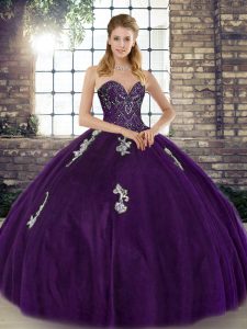 High Quality Sweetheart Sleeveless Tulle Vestidos de Quinceanera Beading and Appliques Lace Up