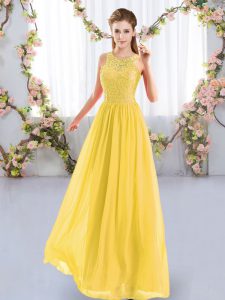 Noble Lace Vestidos de Damas Gold Zipper Sleeveless Floor Length
