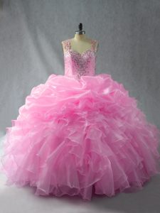 Floor Length Baby Pink Quinceanera Dress Straps Sleeveless Zipper