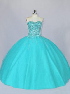 Beading Sweet 16 Dress Aqua Blue Lace Up Sleeveless Floor Length