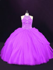 Flirting Beading Ball Gown Prom Dress Purple Lace Up Sleeveless