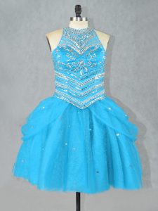Fantastic Aqua Blue Halter Top Neckline Beading Homecoming Dress Sleeveless Lace Up