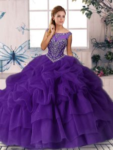 Fantastic Purple Sweet 16 Dress Scoop Sleeveless Brush Train Zipper