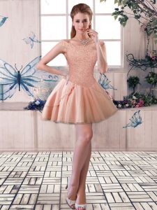 Stunning Off The Shoulder Sleeveless Lace Up Peach Tulle