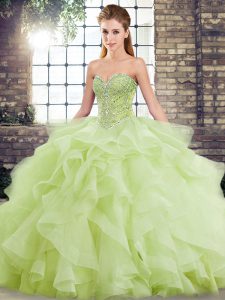 Yellow Green Sweetheart Neckline Beading and Ruffles 15 Quinceanera Dress Sleeveless Lace Up