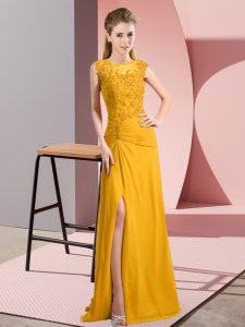 Column/Sheath Homecoming Dress Gold Scoop Chiffon Sleeveless Floor Length Zipper