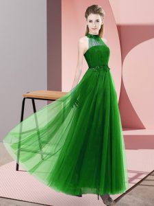 Hot Selling Green Sleeveless Tulle Lace Up Quinceanera Court of Honor Dress for Wedding Party