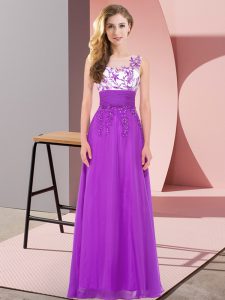 Scoop Sleeveless Court Dresses for Sweet 16 Floor Length Appliques Purple Chiffon