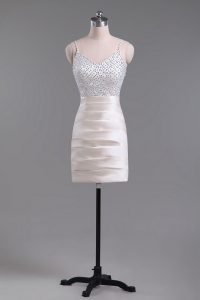 Discount Champagne Sleeveless Mini Length Beading Side Zipper Evening Dress