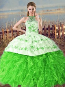 Beautiful Sleeveless Embroidery and Ruffles Lace Up Quinceanera Gown with Court Train