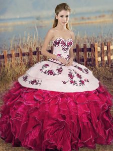Custom Design Sleeveless Embroidery and Ruffles and Bowknot Lace Up 15th Birthday Dress