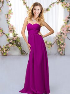 Floor Length Criss Cross Quinceanera Court Dresses Purple for Wedding Party with Beading