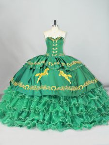 Green Quince Ball Gowns Sweetheart Sleeveless Brush Train Lace Up