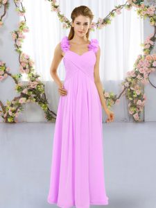 Lilac Empire Hand Made Flower Quinceanera Court of Honor Dress Lace Up Chiffon Sleeveless Floor Length