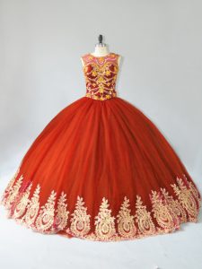 Hot Selling Rust Red Sleeveless Tulle Lace Up Quinceanera Gown for Sweet 16 and Quinceanera