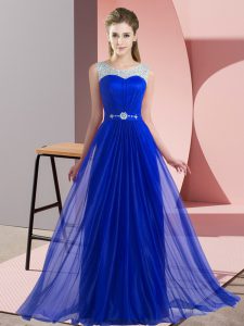 Chiffon Scoop Sleeveless Lace Up Beading Vestidos de Damas in Royal Blue