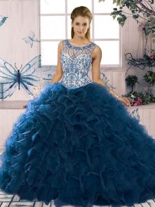 Superior Sleeveless Beading and Ruffles Lace Up 15th Birthday Dress