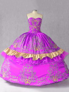 Purple Sweetheart Lace Up Embroidery and Bowknot Quinceanera Gown Sleeveless