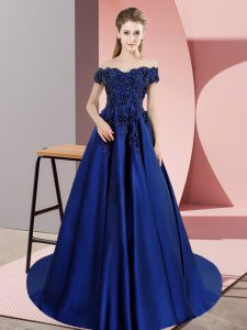 Exceptional Sleeveless Lace Zipper Sweet 16 Dress with Blue Court Train