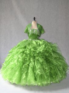 Captivating Strapless Sleeveless Lace Up Ball Gown Prom Dress Green Organza