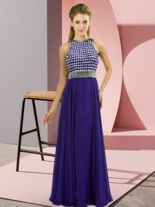 Stunning Purple Scoop Neckline Beading Prom Dresses Sleeveless Side Zipper