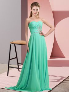 Low Price Apple Green Sleeveless Beading and Appliques Prom Gown
